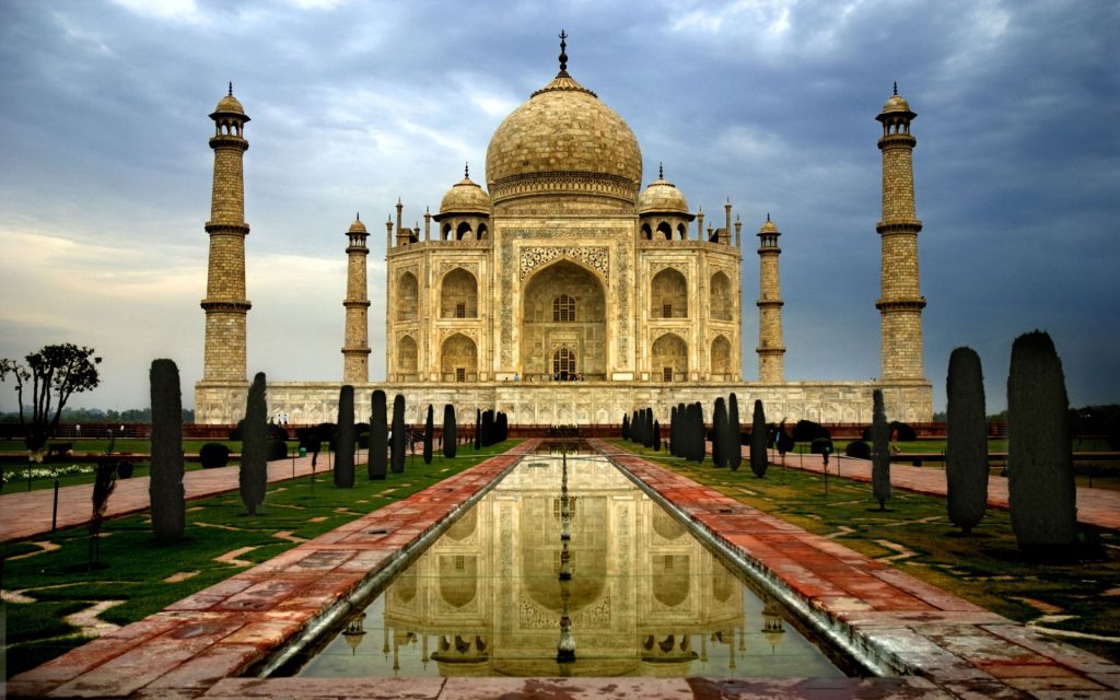 Taj Mahal in Agra, white marble mausoleum and UNESCO World Heritage Site in India